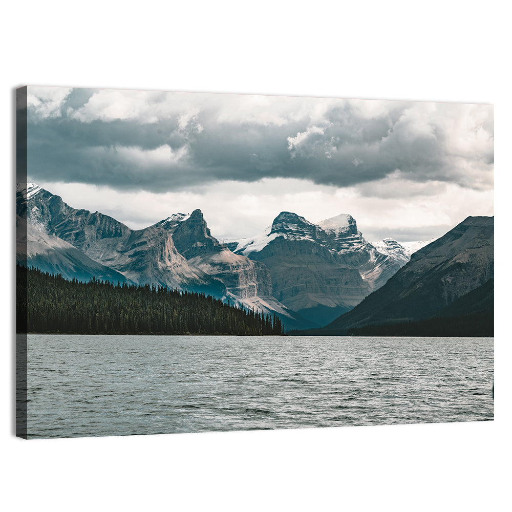Maligne Lake, Snow-capped Peaks Wall Art, canvas print, landscape