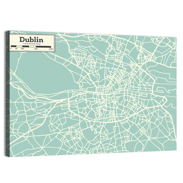 Dublin Street Grid Map Wall Art as a canvas print