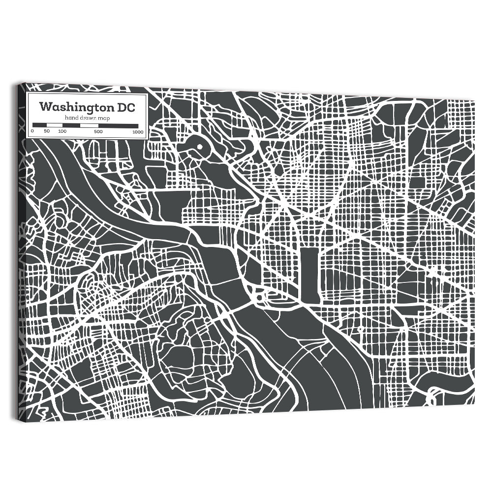 Washington D.c. River Grid Map Wall Art, canvas print, landscape
