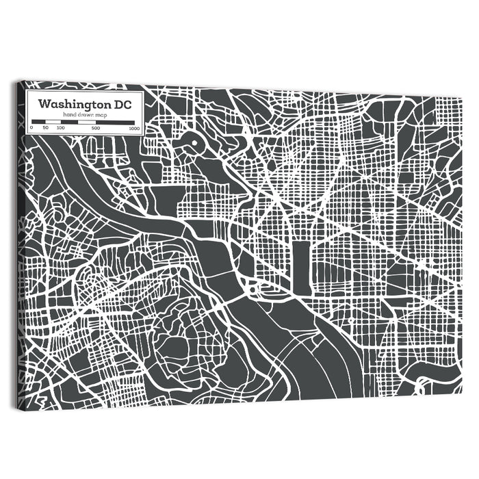 Washington D.c. River Grid Map Wall Art as a canvas print