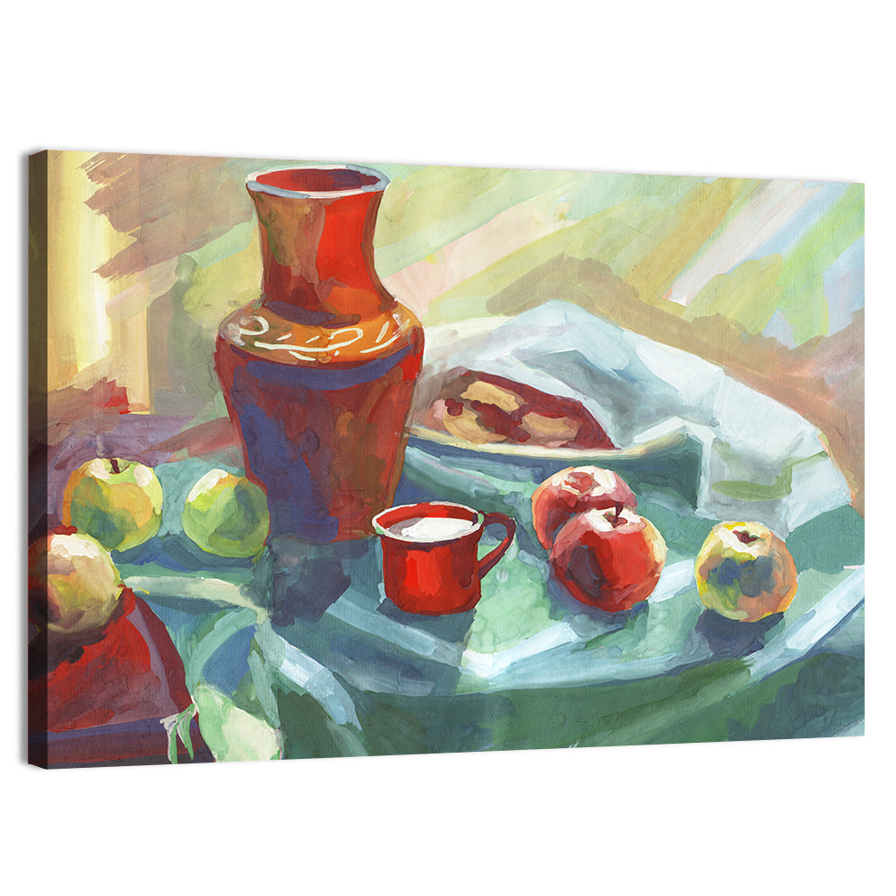 Vase, Apples and Red Cup Still Life Wall Art