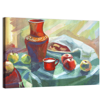 Vase, Apples and Red Cup Still Life Wall Art