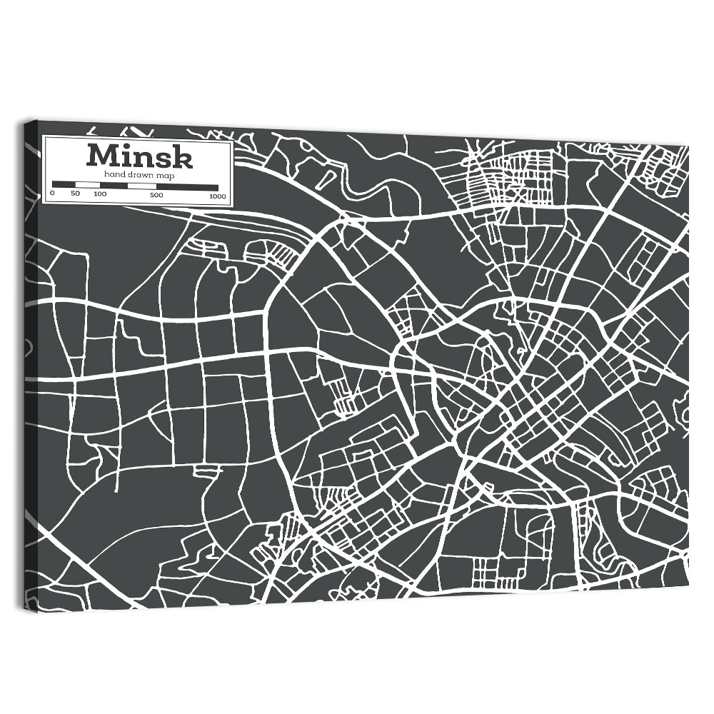 Minsk Hand Drawn Map Wall Art
