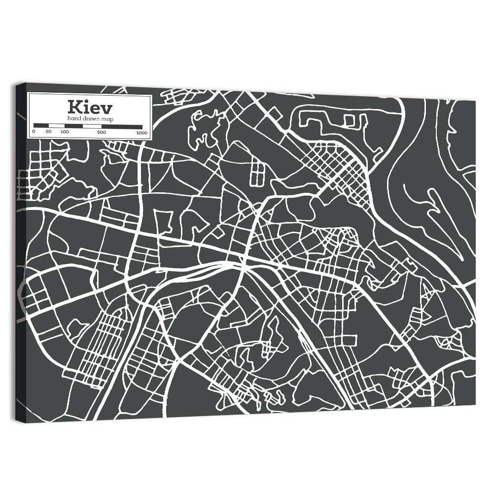Kiev Street Grid Map Wall Art, canvas print, landscape