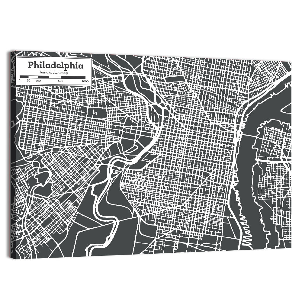 Philadelphia Street Grid Map Wall Art