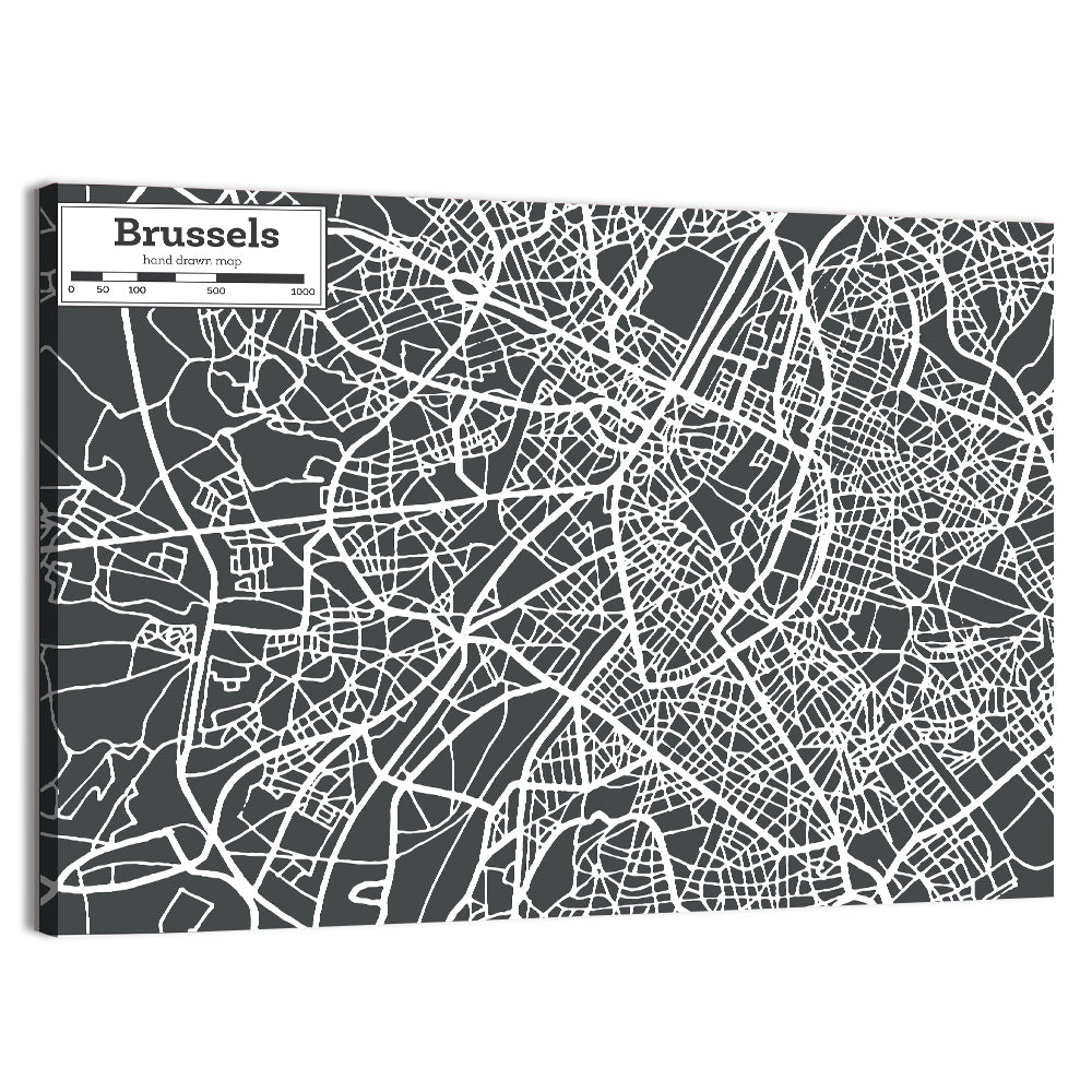 Brussels Street Grid Map Wall Art