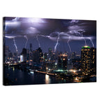 Night Lightning Over River Skyline Wall Art