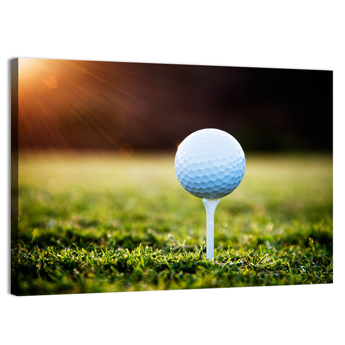 Golf Ball on Tee at Sunset Wall Art as a canvas print