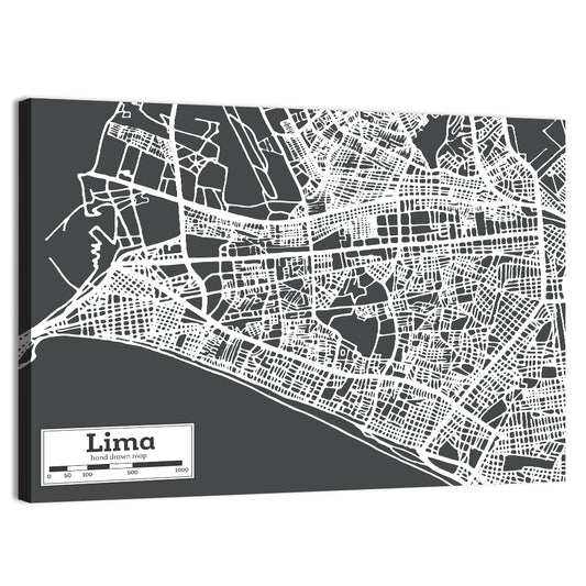 Lima Coastal City Map Wall Art