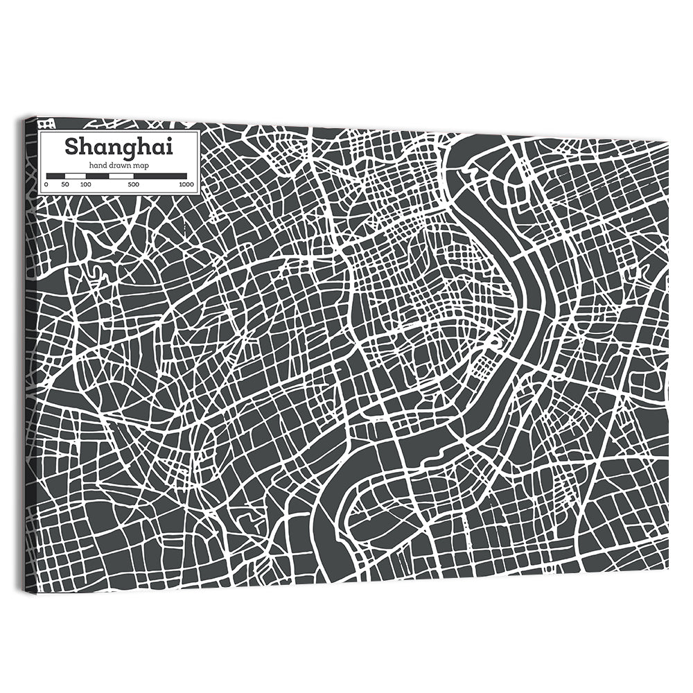 Shanghai Street Grid Map Wall Art