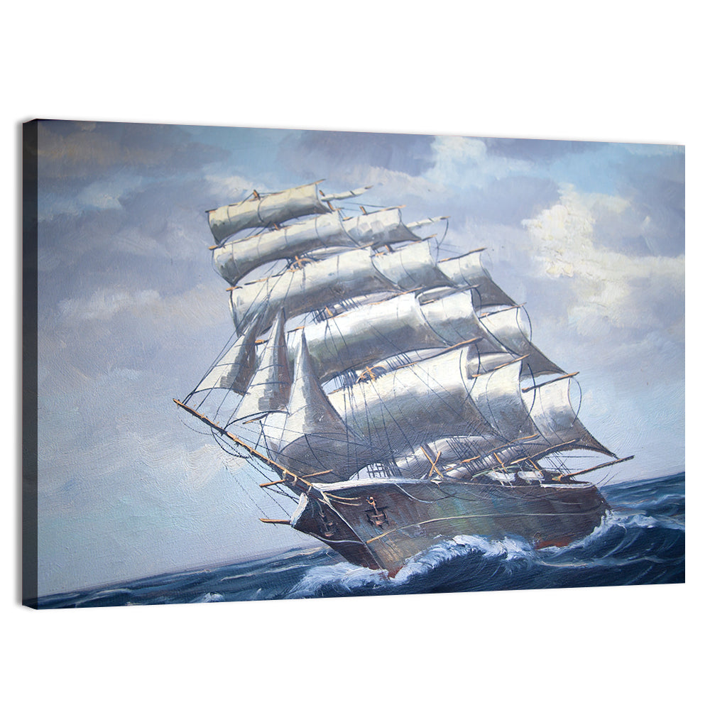 Antique Sailing Ship at Sea Wall Art, canvas print, landscape