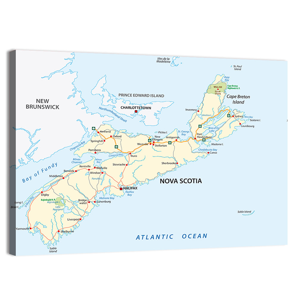 Nova Scotia Nautical Map Wall Art, canvas print, landscape