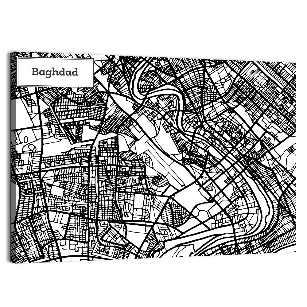 Baghdad Geometric Map Wall Art, canvas print, landscape