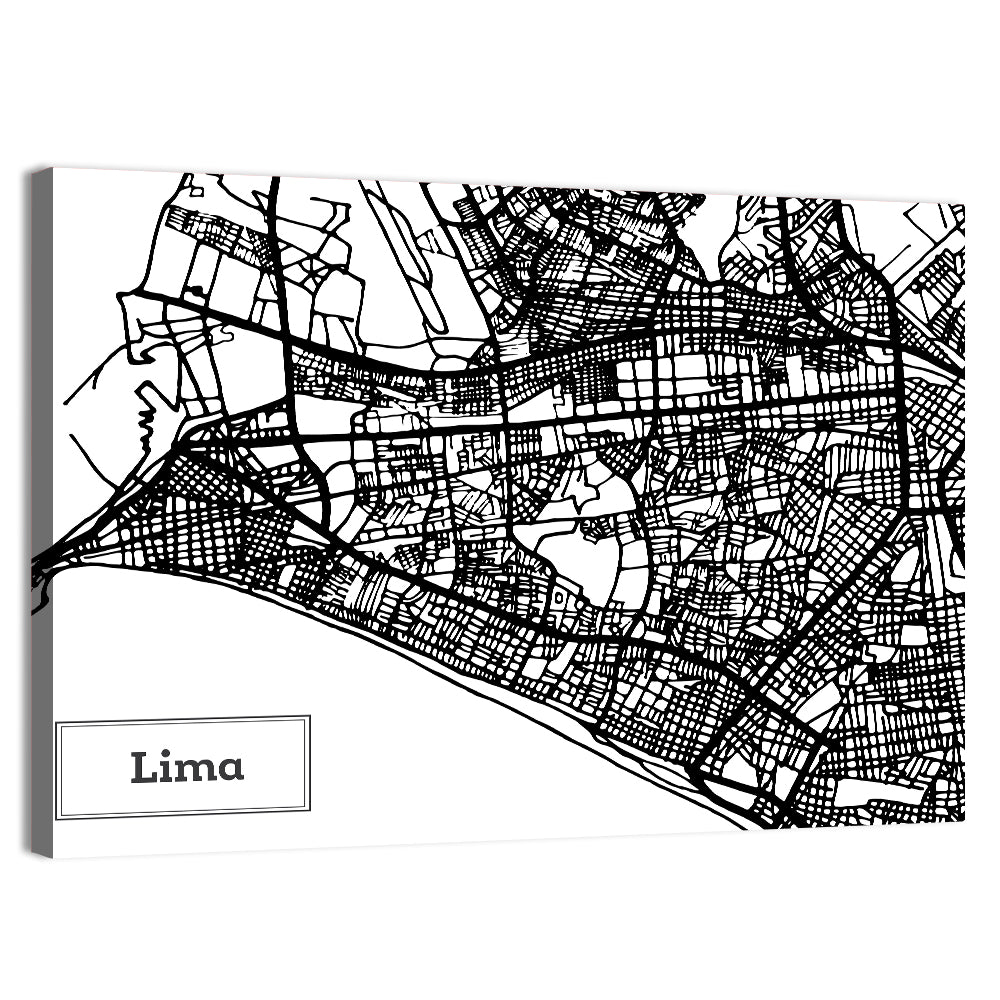 Lima Coastal Street Map Wall Art, canvas print, landscape