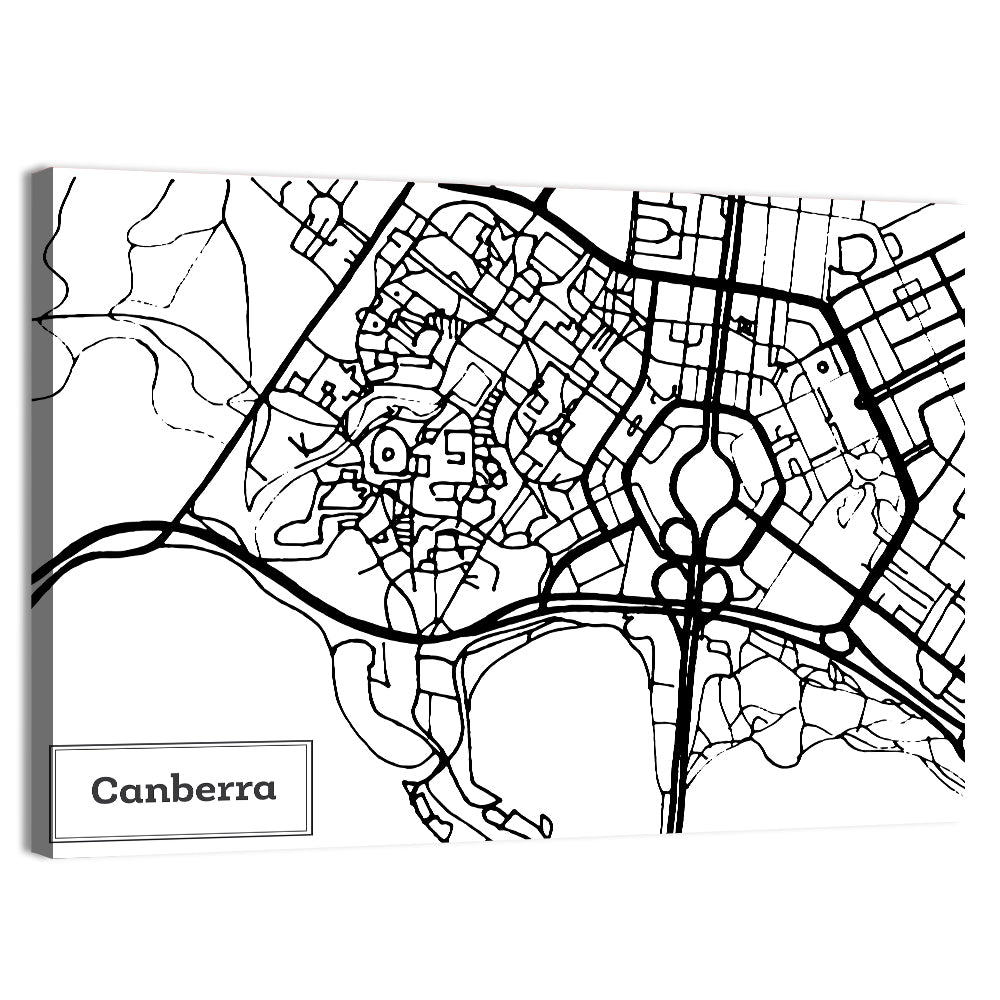 Canberra Street Network Map Wall Art, canvas print, landscape