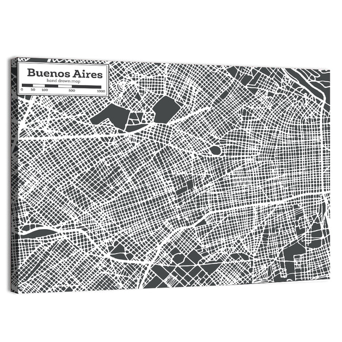 Buenos Aires Street Grid Map Wall Art as a canvas print