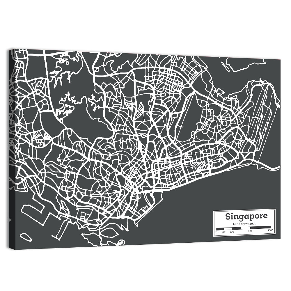 Singapore Minimal City Map Wall Art, canvas print, landscape