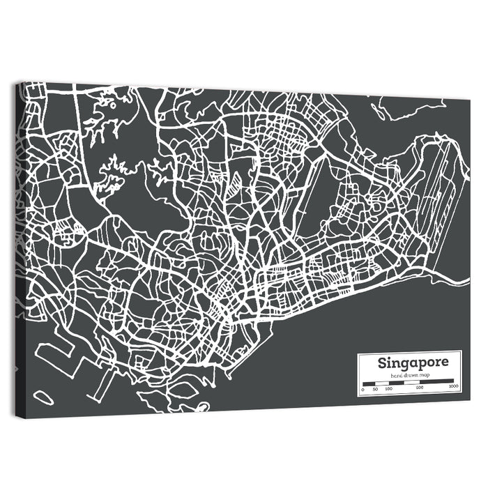 Singapore Minimal City Map Wall Art as a canvas print
