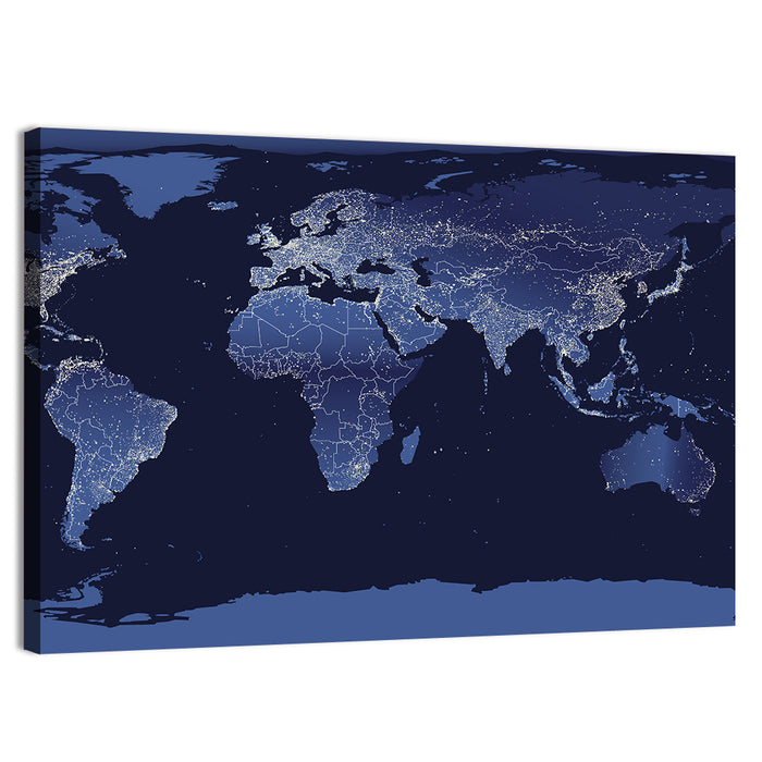 Global Night Lights Map Wall Art as a canvas print