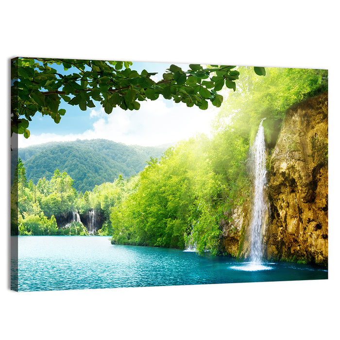 Plitvice Lakes Forest Waterfall Wall Art as a canvas print