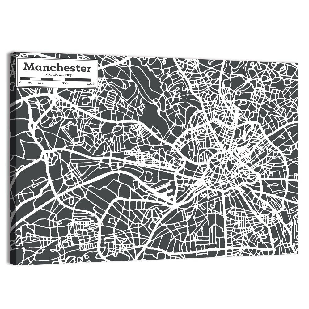 Manchester Street Grid Map Wall Art, canvas print, landscape