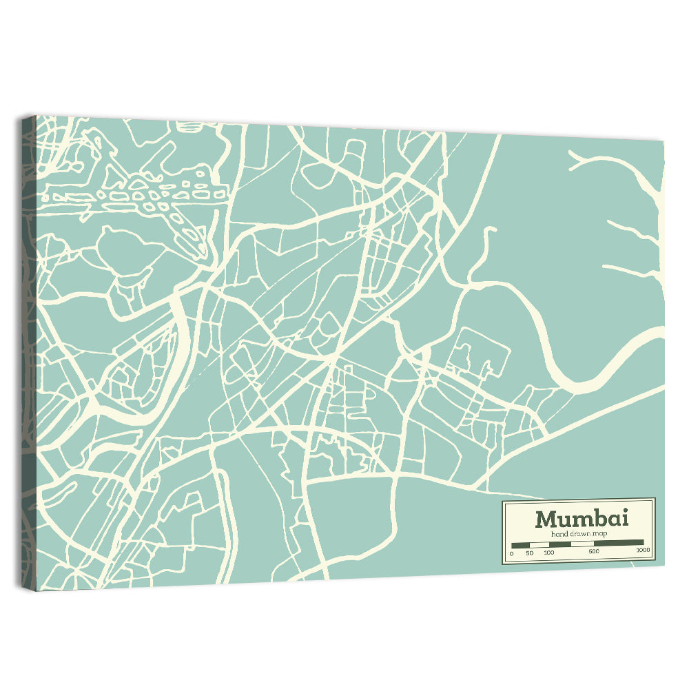Mumbai Minimalist City Map Wall Art, canvas print, landscape