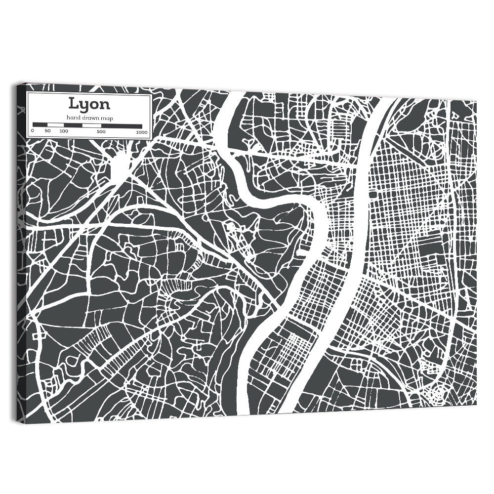Lyon Aerial City Map Wall Art, canvas print, landscape