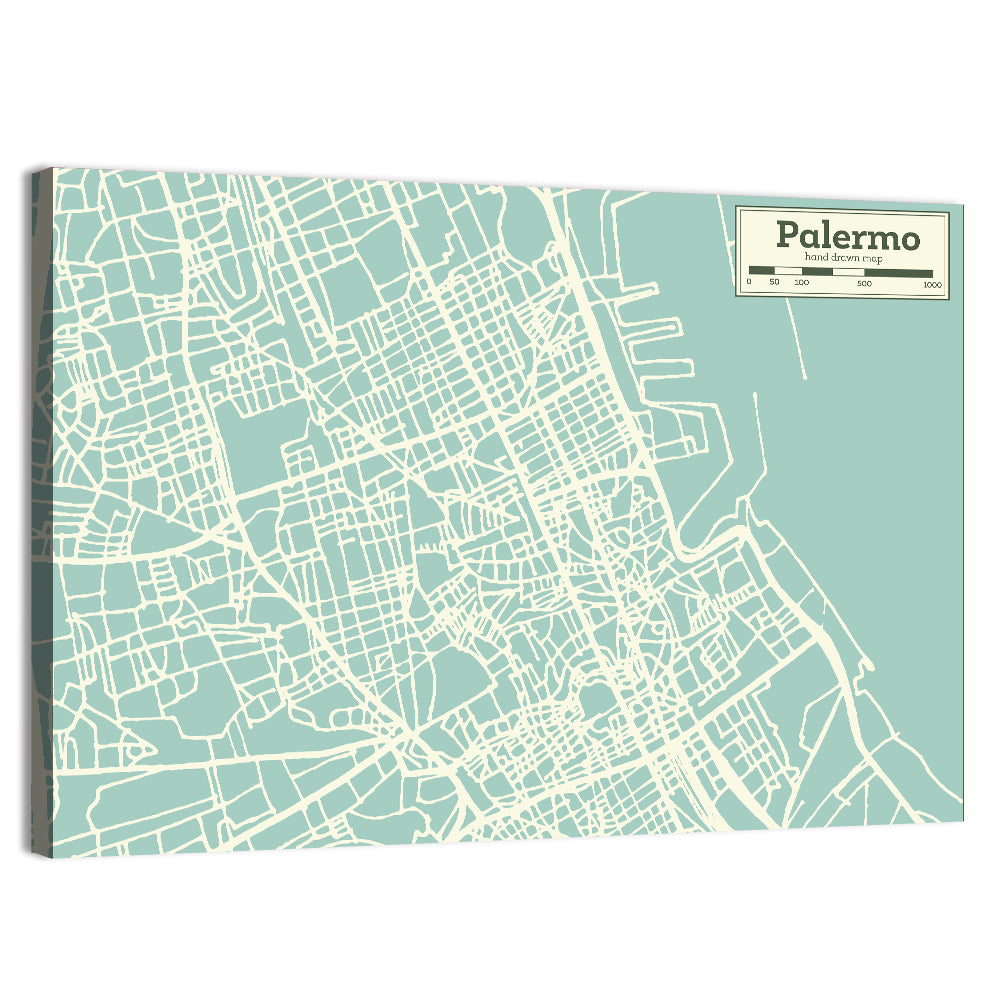 Palermo Coastal Map Wall Art
