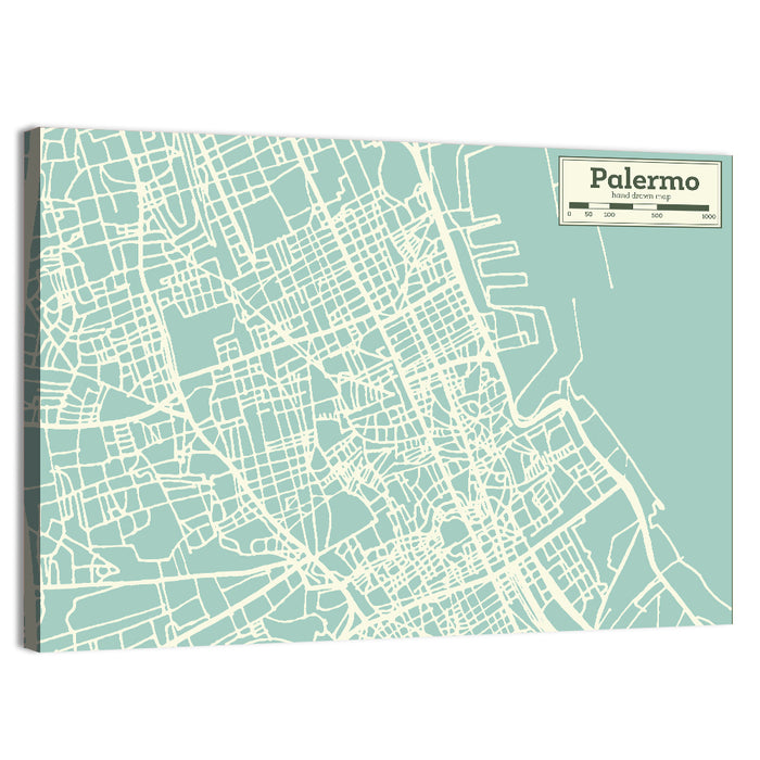Palermo Coastal Map Wall Art as a canvas print