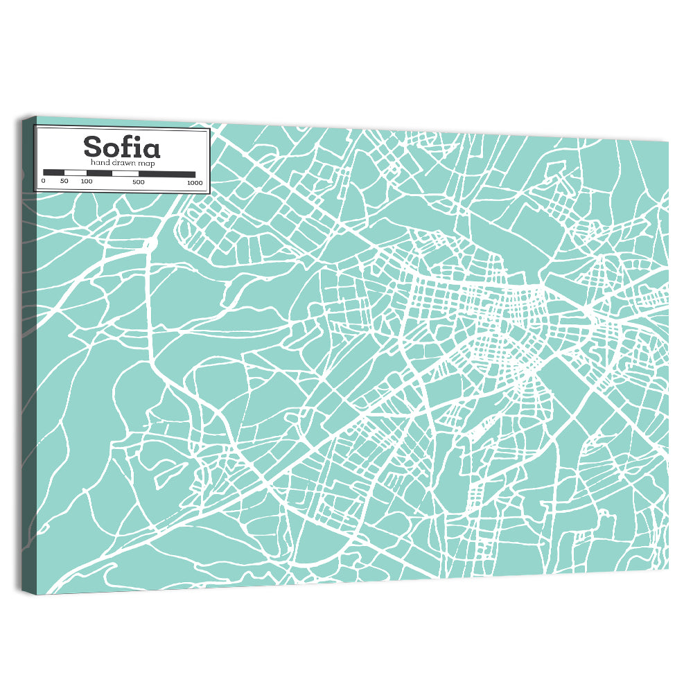 Sofia Teal City Map Wall Art, canvas print, landscape