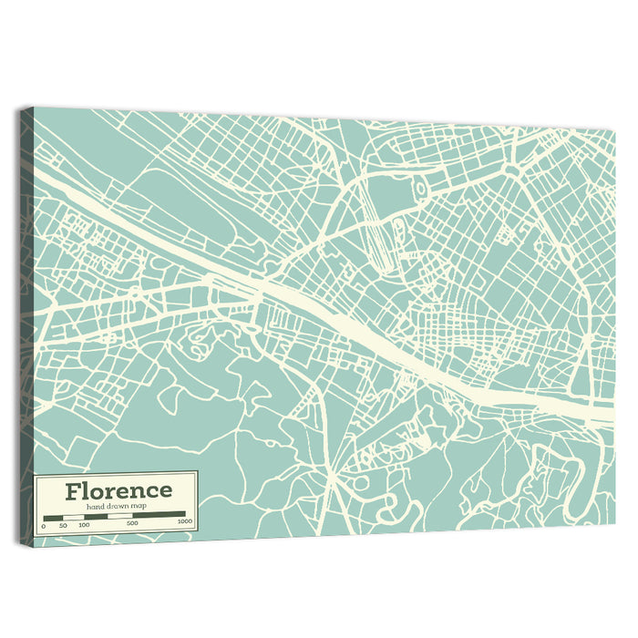 Florence Arno River Map Wall Art as a canvas print