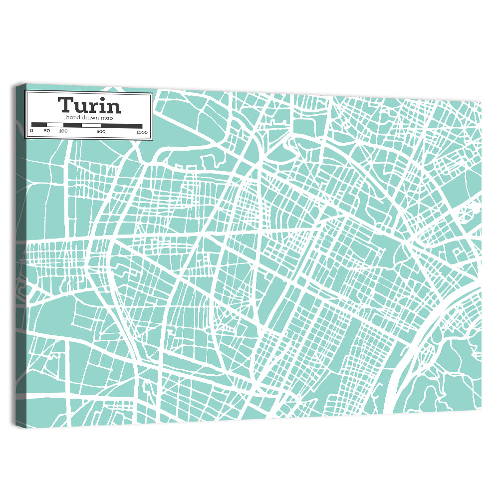 Turin Teal City Map Wall Art
