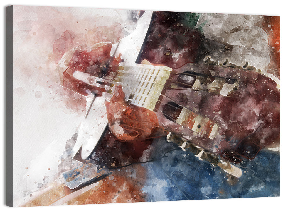 Acoustic Guitar Close Up Watercolor Wall Art