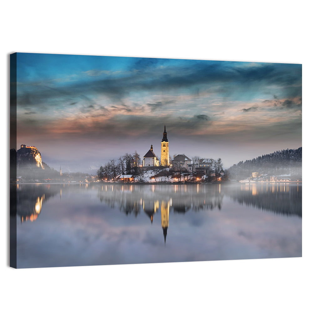 Lake Bled Misty Sunset Wall Art