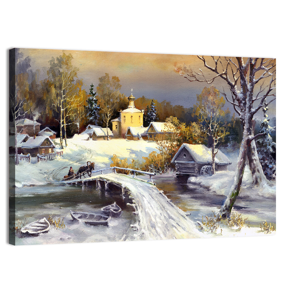 Snowy Village Bridge Wall Art