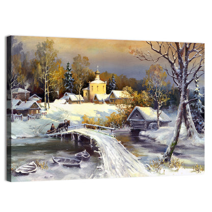 Snowy Village Bridge Wall Art