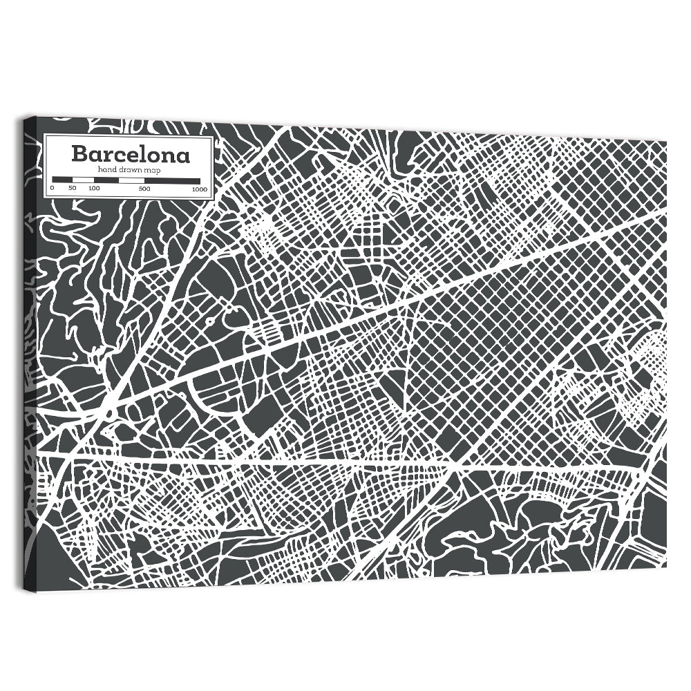 Barcelona Street Grid Map Wall Art
