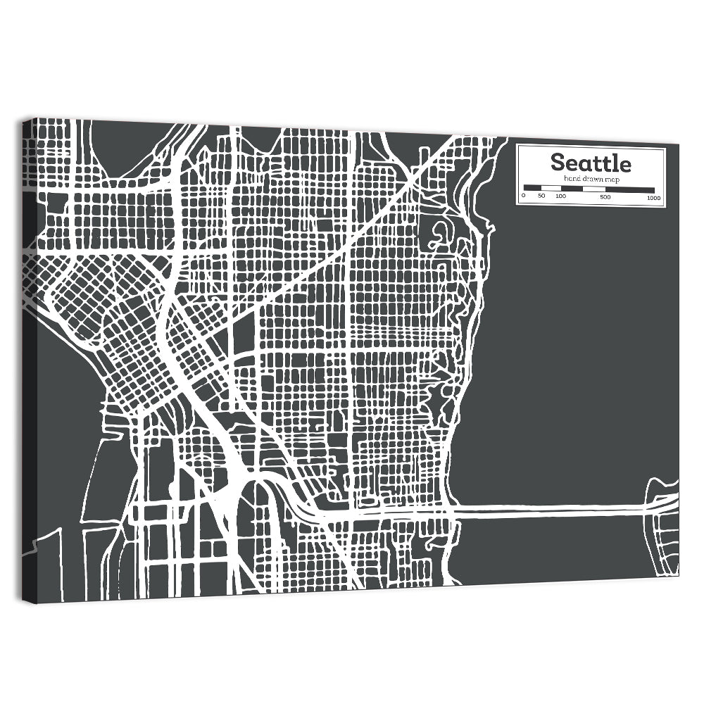 Seattle Urban Grid Map Wall Art, canvas print, landscape