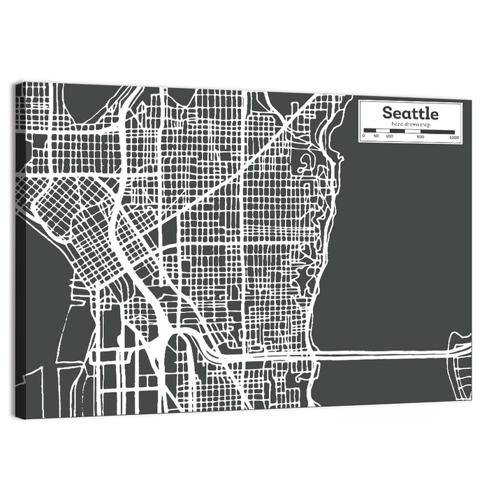 Seattle Urban Grid Map Wall Art as a canvas print