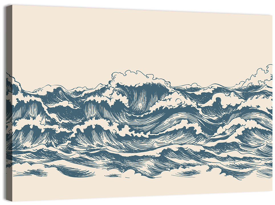 Ink Style Sea Waves Sketch Wall Art