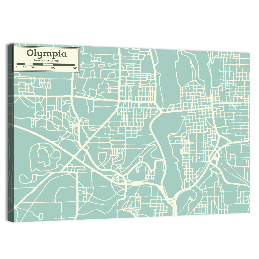 Olympia Street Network Map Wall Art, canvas print, landscape