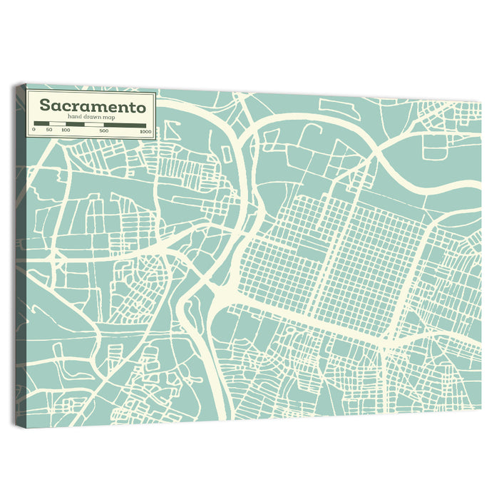 Sacramento River Map Wall Art as a canvas print