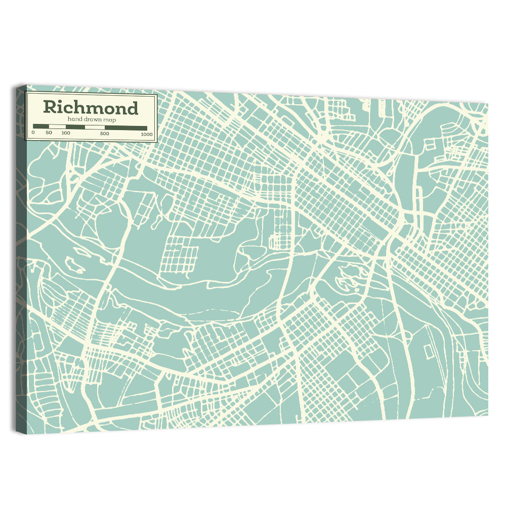 Richmond Teal City Map Wall Art
