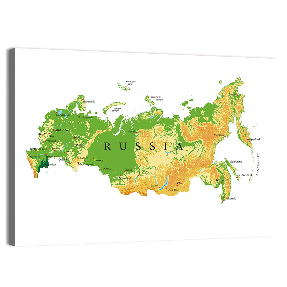 Russia Topographic Relief Map Wall Art
