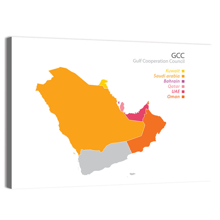 Gcc Countries Map Wall Art as a canvas print