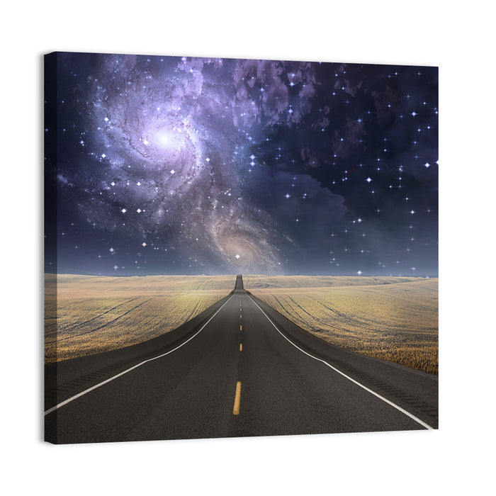 Galaxy Over Empty Road Wall Art as a canvas print
