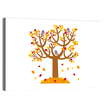 Autumn Tree with Perching Birds Wall Art
