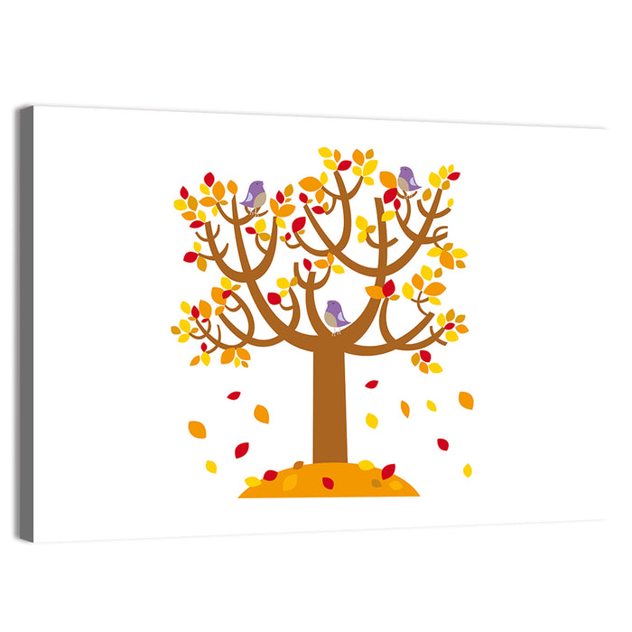 Autumn Tree with Perching Birds Wall Art as a canvas print