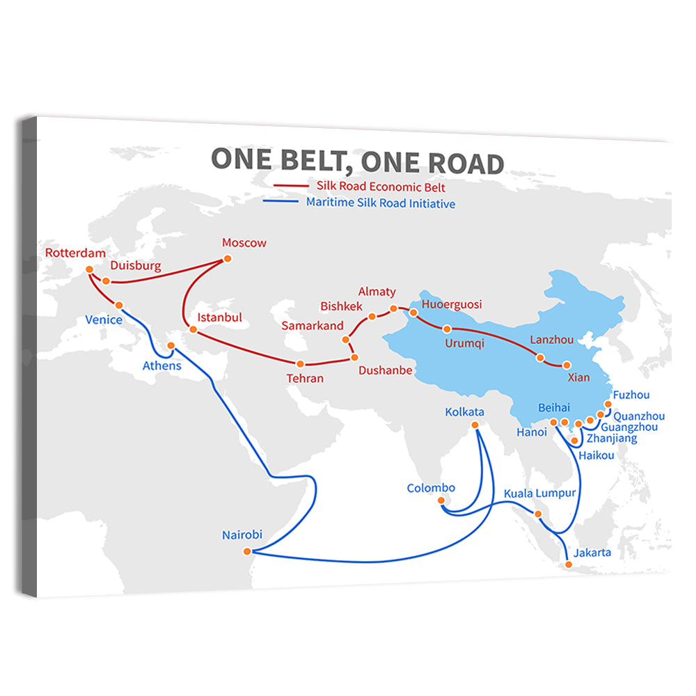 Modern Silk Road Map Wall Art, canvas print, landscape