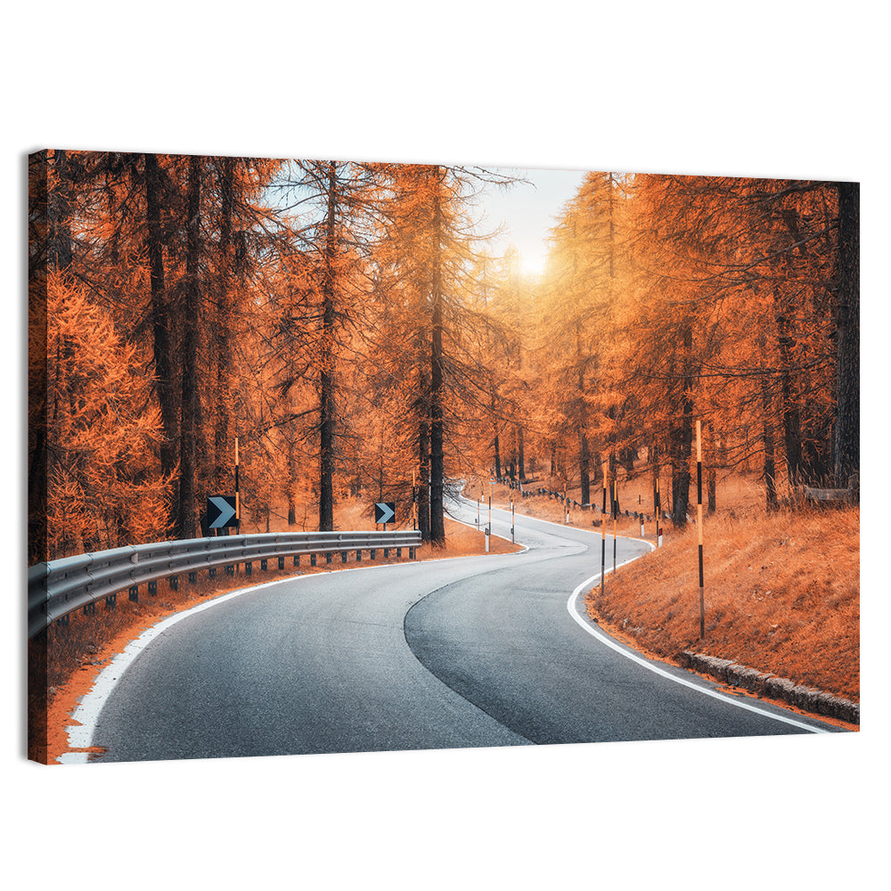 Autumn Road at Sunset Wall Art, canvas print, landscape